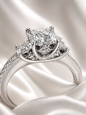 1.03 Carat Natural 3 Diamond Ring GIA Clarity VS2 Platinum Size 7